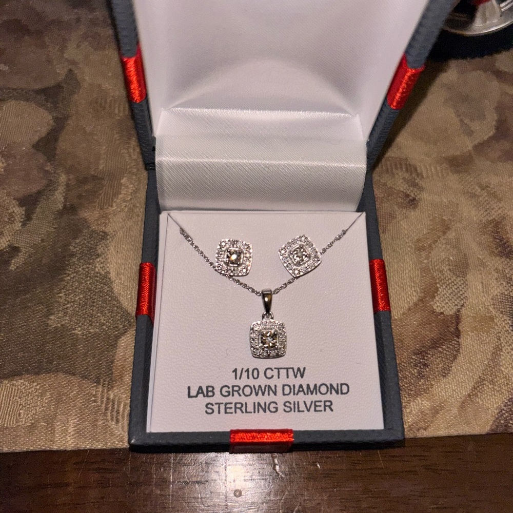 Lab Grown Diamond Sterling Silver Necklace Set
